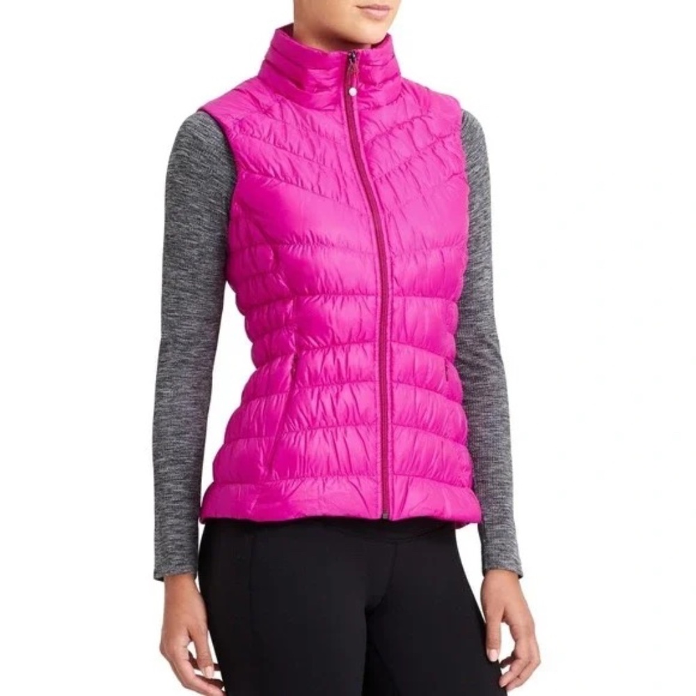 Athleta Women's Quilted Down Puffer Vest Downalicious Deluxe Hot Pink